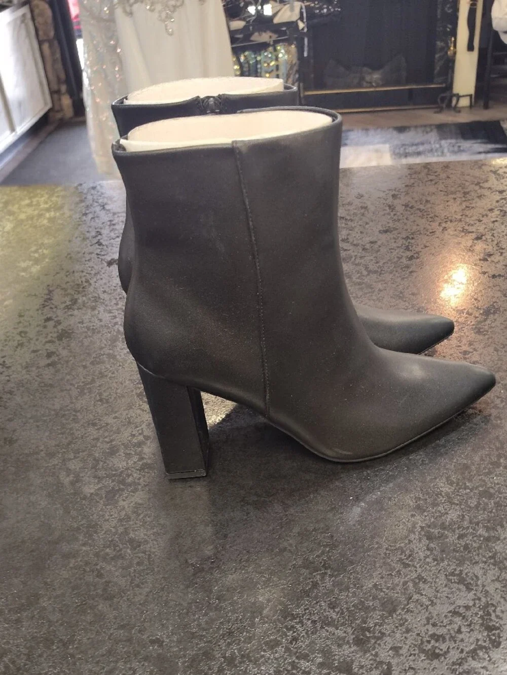 Wild Pair Black Pointed Toe Block Heel Ankle Boots